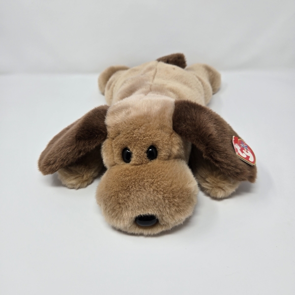 TY Beanie Buddy "Bones" The Brown Plush Dog - Soft Tan With Dark Brown Accents - Picture 2 of 6